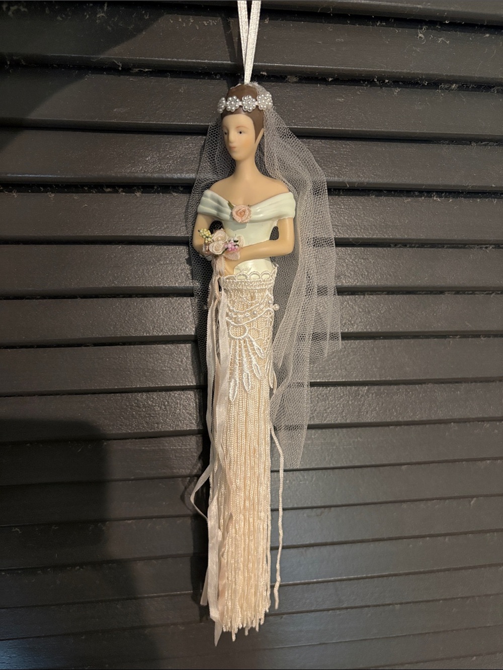 Bridal Hanging Ornament — Ivory & Soft Green Wedding Figurine